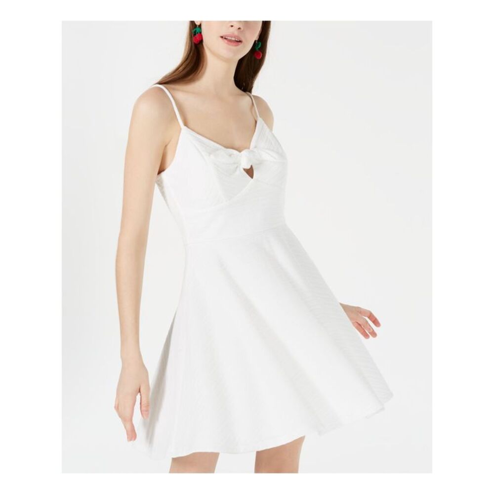 TRIXXI Womens White Tie Adjustable Straps Fixed Cups Mini Dress 3